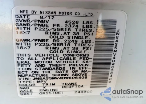 2013 Nissan Rogue S z USA, uszkodzony, nr VIN JN8AS5MV4DW606409